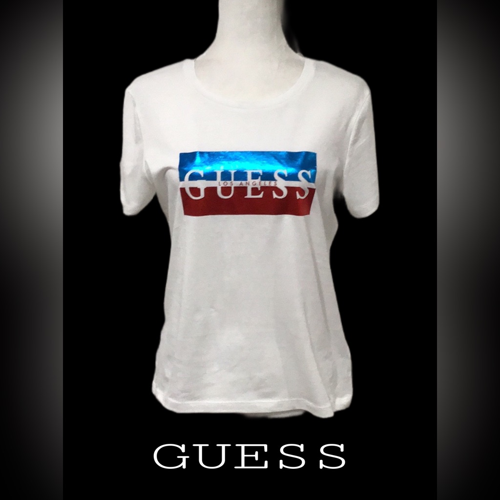 Nwt Guess Los Angeles Kasey Bf T-Shirt W/Metallic Logo On Front, White, Size M